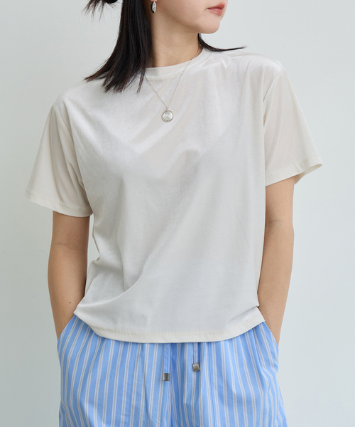 IENA LA BOUCLE（イエナラブークル）の「IENA LA BOUCLE トリアセベロアTシャツ（Tシャツ/カットソー・レディース・ブラウン/ホワイト/ブラック・FREE）」の2枚目の写真