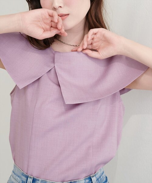 natural couture（ナチュラルクチュール）の「アシメカラーオフショルブラウス（シャツ/ブラウス・レディース・チャコールグレー/オフホワイト/ネイビー/ベージュ/サックスブルー/ピンク・FREE）」の6枚目の写真