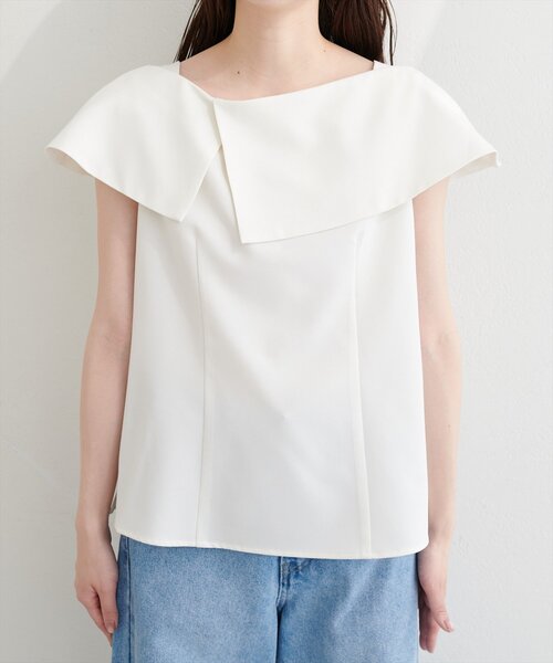 natural couture（ナチュラルクチュール）の「アシメカラーオフショルブラウス（シャツ/ブラウス・レディース・チャコールグレー/オフホワイト/ネイビー/ベージュ/サックスブルー/ピンク・FREE）」の14枚目の写真