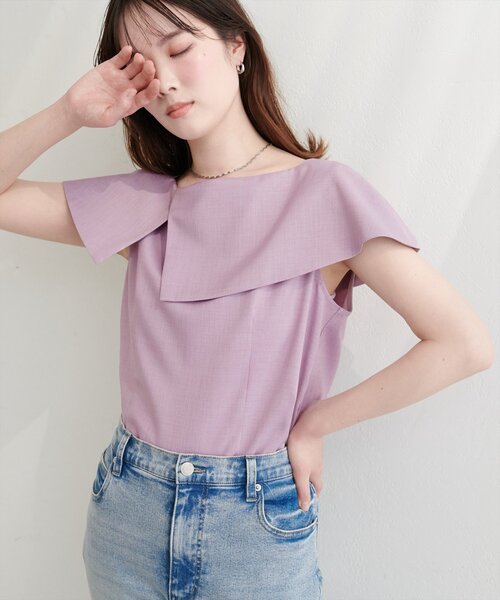 natural couture（ナチュラルクチュール）の「アシメカラーオフショルブラウス（シャツ/ブラウス・レディース・チャコールグレー/オフホワイト/ネイビー/ベージュ/サックスブルー/ピンク・FREE）」の7枚目の写真