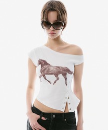 BLONDEY（ブロンディ）の「HORSE PRINT ASYMMETRY TEE（Tシャツ/カットソー）」