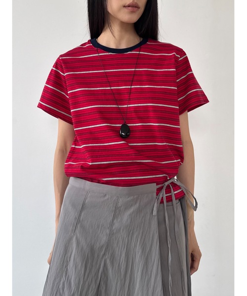 Didot.showroom（ディドット ショールーム）の「配色ボーダーT（Tシャツ/カットソー・レディース・レッド/スカイブルー/カーキ・FREE）」の3枚目の写真