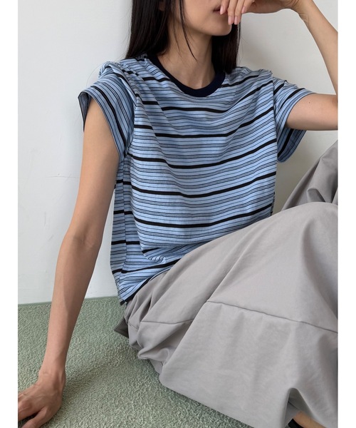 Didot.showroom（ディドット ショールーム）の「配色ボーダーT（Tシャツ/カットソー・レディース・レッド/スカイブルー/カーキ・FREE）」の2枚目の写真