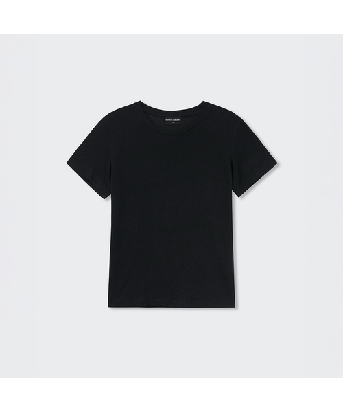 MUSINSA STANDARD WOMAN(ムシンサスタンダードウーマン)の「ウィメンズシアースリムTシャツ(5色)(Tシャツ/カットソー・レディース・ブラック/ライトブルー/ホワイト/ピンク/ライトグリーン・X-SMALL/SMALL/MEDIUM/LARGE)」の1枚目の写真