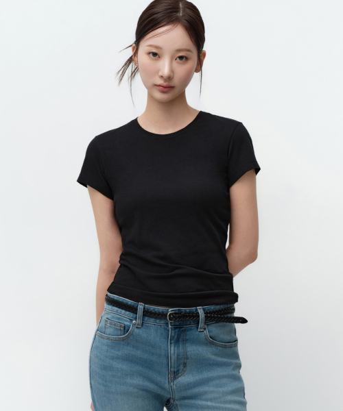 MUSINSA STANDARD WOMAN(ムシンサスタンダードウーマン)の「ウィメンズシアースリムTシャツ(5色)(Tシャツ/カットソー・レディース・ブラック/ライトブルー/ホワイト/ピンク/ライトグリーン・X-SMALL/SMALL/MEDIUM/LARGE)」の7枚目の写真