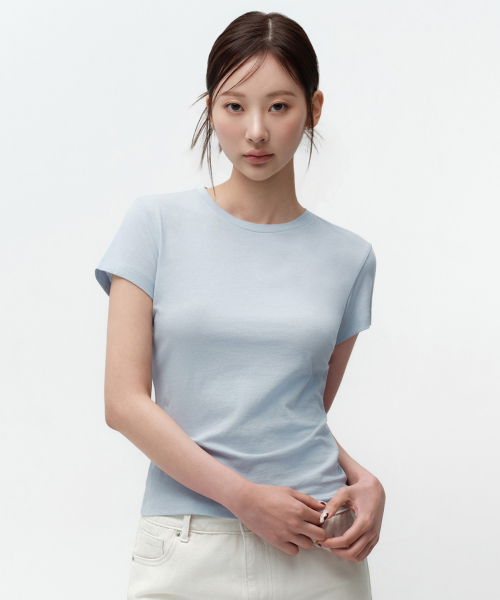 MUSINSA STANDARD WOMAN(ムシンサスタンダードウーマン)の「ウィメンズシアースリムTシャツ(5色)(Tシャツ/カットソー・レディース・ブラック/ライトブルー/ホワイト/ピンク/ライトグリーン・X-SMALL/SMALL/MEDIUM/LARGE)」の9枚目の写真