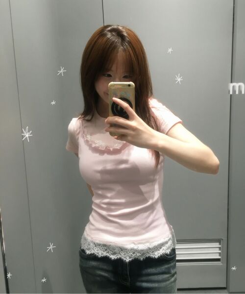 MUSINSA STANDARD WOMAN(ムシンサスタンダードウーマン)の「ウィメンズシアースリムTシャツ(5色)(Tシャツ/カットソー・レディース・ブラック/ライトブルー/ホワイト/ピンク/ライトグリーン・X-SMALL/SMALL/MEDIUM/LARGE)」の18枚目の写真