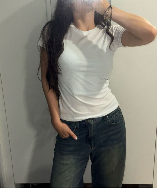 MUSINSA STANDARD WOMAN(ムシンサスタンダードウーマン)の「ウィメンズシアースリムTシャツ(5色)(Tシャツ/カットソー・レディース・ブラック/ライトブルー/ホワイト/ピンク/ライトグリーン・X-SMALL/SMALL/MEDIUM/LARGE)」の21枚目の写真