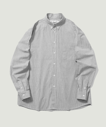 ease（イーズ）の「ウォッシュドボタンダウンストライプシャツ_ブラック（シャツ/ブラウス）」