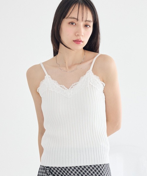 earth music&ecology(アースミュージックアンドエコロジー)の「レースリブキャミソール(キャミソール・レディース・ピンク/ブラック/ホワイト系その他2/グレー・FREE)」の1枚目の写真