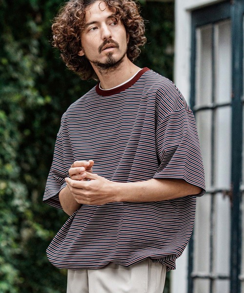 CAMBIO(カンビオ)の「mt10492- マルチボーダースピンドルTシャツ(Tシャツ/カットソー・メンズ・ワイン/カーキ/ベージュ・XL/L/M)」の3枚目の写真
