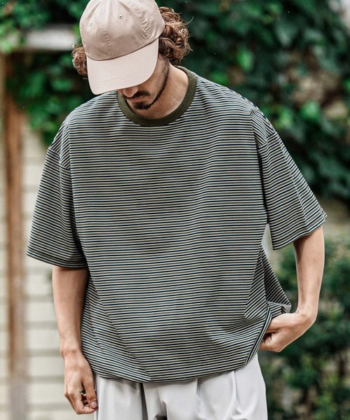 CAMBIO(カンビオ)の「mt10492- マルチボーダースピンドルTシャツ(Tシャツ/カットソー・メンズ・ワイン/カーキ/ベージュ・XL/L/M)」の5枚目の写真