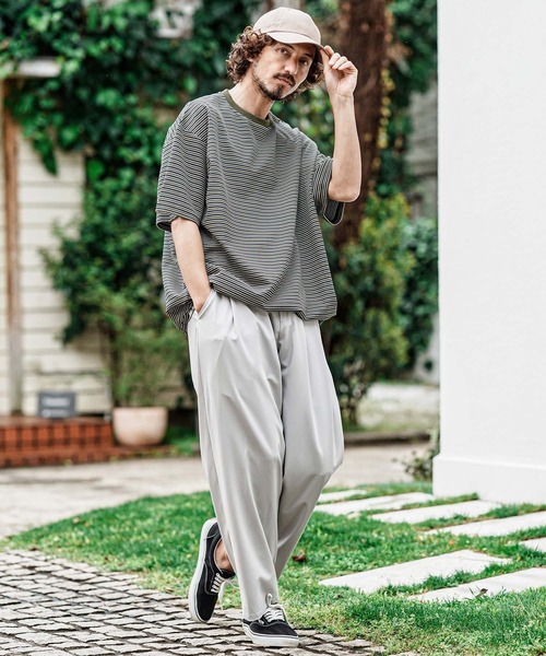 CAMBIO(カンビオ)の「mt10492- マルチボーダースピンドルTシャツ(Tシャツ/カットソー・メンズ・ワイン/カーキ/ベージュ・XL/L/M)」の6枚目の写真