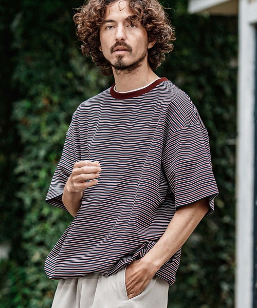 CAMBIO(カンビオ)の「mt10492- マルチボーダースピンドルTシャツ(Tシャツ/カットソー・メンズ・ワイン/カーキ/ベージュ・XL/L/M)」の8枚目の写真