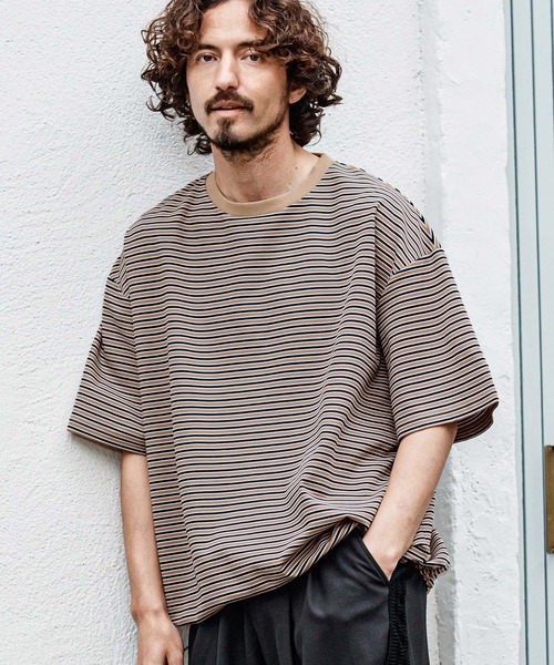 CAMBIO(カンビオ)の「mt10492- マルチボーダースピンドルTシャツ(Tシャツ/カットソー・メンズ・ワイン/カーキ/ベージュ・XL/L/M)」の12枚目の写真
