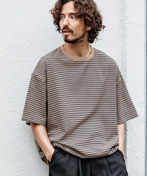 CAMBIO(カンビオ)の「mt10492- マルチボーダースピンドルTシャツ(Tシャツ/カットソー・メンズ・ワイン/カーキ/ベージュ・XL/L/M)」の13枚目の写真