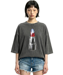 DTFリップスティックピグメント半袖Tシャツチャコール