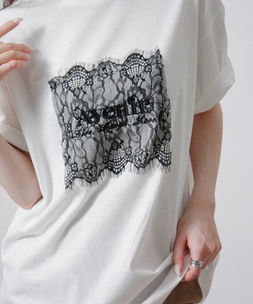Social GIRL(ソーシャルガール)の「レースロゴ刺繍Tシャツ 半袖Tシャツ ロゴTシャツ(Tシャツ/カットソー・レディース・オフホワイト/チャコール/ブラック・M)」の8枚目の写真