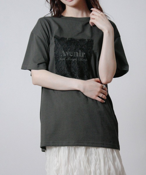 Social GIRL(ソーシャルガール)の「レースロゴ刺繍Tシャツ 半袖Tシャツ ロゴTシャツ(Tシャツ/カットソー・レディース・オフホワイト/チャコール/ブラック・M)」の11枚目の写真