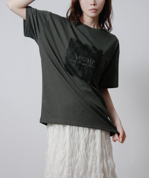 Social GIRL(ソーシャルガール)の「レースロゴ刺繍Tシャツ 半袖Tシャツ ロゴTシャツ(Tシャツ/カットソー・レディース・オフホワイト/チャコール/ブラック・M)」の13枚目の写真