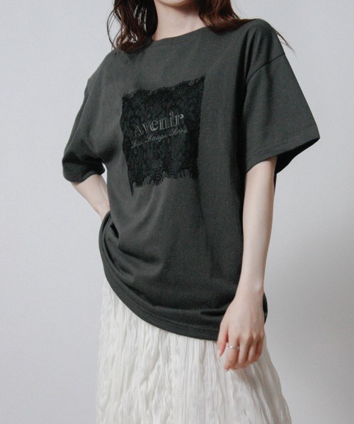 Social GIRL(ソーシャルガール)の「レースロゴ刺繍Tシャツ 半袖Tシャツ ロゴTシャツ(Tシャツ/カットソー・レディース・オフホワイト/チャコール/ブラック・M)」の14枚目の写真