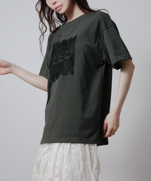 Social GIRL(ソーシャルガール)の「レースロゴ刺繍Tシャツ 半袖Tシャツ ロゴTシャツ(Tシャツ/カットソー・レディース・オフホワイト/チャコール/ブラック・M)」の15枚目の写真