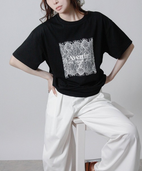 Social GIRL(ソーシャルガール)の「レースロゴ刺繍Tシャツ 半袖Tシャツ ロゴTシャツ(Tシャツ/カットソー・レディース・オフホワイト/チャコール/ブラック・M)」の18枚目の写真
