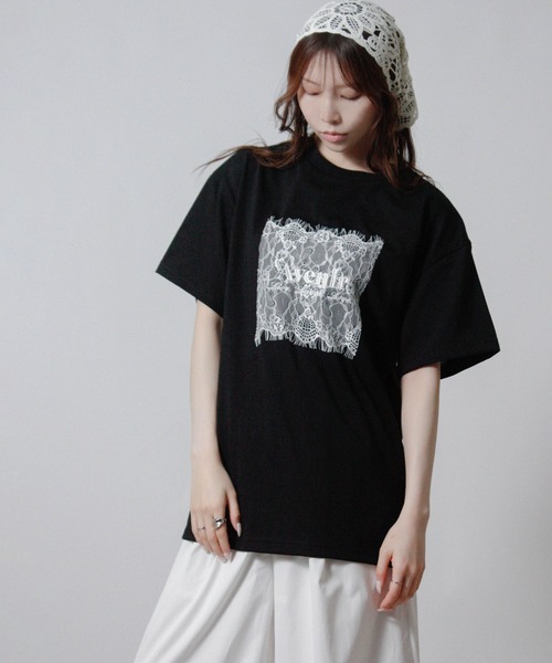 Social GIRL(ソーシャルガール)の「レースロゴ刺繍Tシャツ 半袖Tシャツ ロゴTシャツ(Tシャツ/カットソー・レディース・オフホワイト/チャコール/ブラック・M)」の20枚目の写真