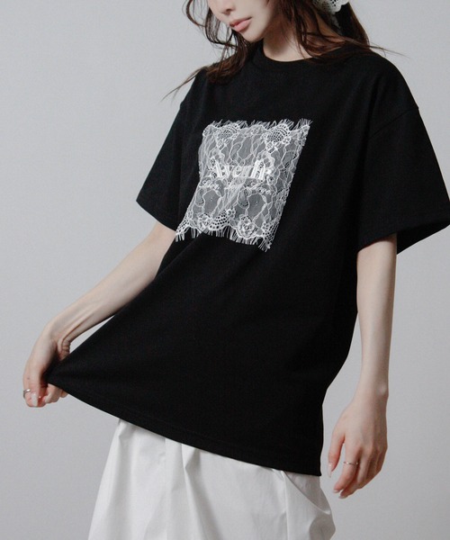 Social GIRL(ソーシャルガール)の「レースロゴ刺繍Tシャツ 半袖Tシャツ ロゴTシャツ(Tシャツ/カットソー・レディース・オフホワイト/チャコール/ブラック・M)」の21枚目の写真