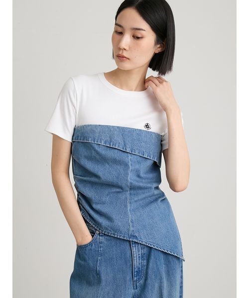 MIESROHE(ミースロエ)の「【洗える】デニムドレープラインビスチェ(その他トップス・レディース・インディゴブルー/ホワイト/ブルー・F)」の4枚目の写真