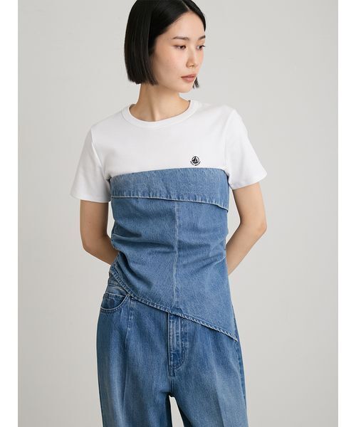 MIESROHE(ミースロエ)の「【洗える】デニムドレープラインビスチェ(その他トップス・レディース・インディゴブルー/ホワイト/ブルー・F)」の5枚目の写真