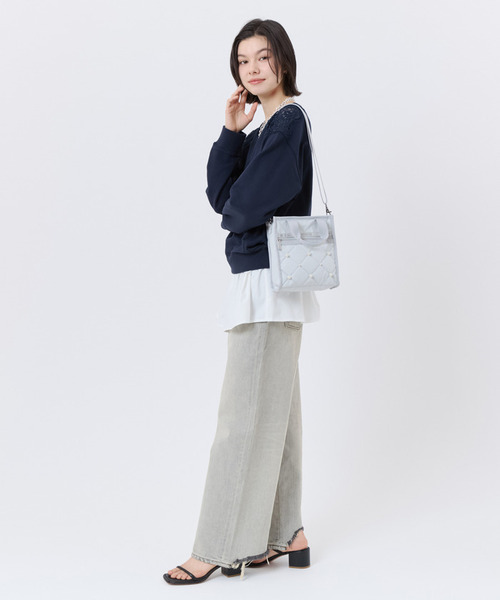 MINI N/S TOTE W/ PEARLS ミストグレーパール（ショルダーバッグ