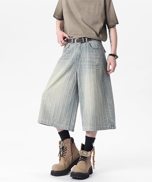 Ressaca(レサーカ)の「ダメージ加工ストライプデニムショートパンツ(デニムパンツ・メンズ・ブルー/ブラック・XL/L/M)」の6枚目の写真