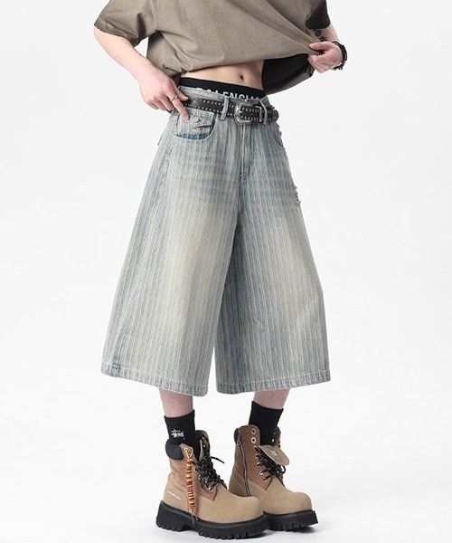 Ressaca(レサーカ)の「ダメージ加工ストライプデニムショートパンツ(デニムパンツ・メンズ・ブルー/ブラック・XL/L/M)」の17枚目の写真