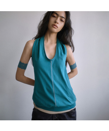 OPEN-BACK DRAPED HALTER TOP-TEAL BLUE