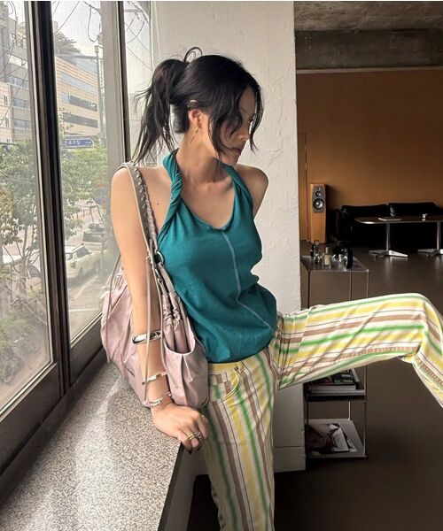 PORTERNA（ポルテナ）の「OPEN-BACK DRAPED HALTER TOP-TEAL BLUE（Tシャツ/カットソー・レディース・その他・OS）」の13枚目の写真