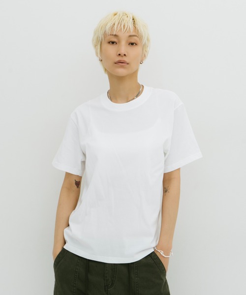 HANNE(アン)の「ミニマルワイドバインダーTEE(Tシャツ/カットソー・レディース・ホワイト/ブラック・FREE)」の1枚目の写真