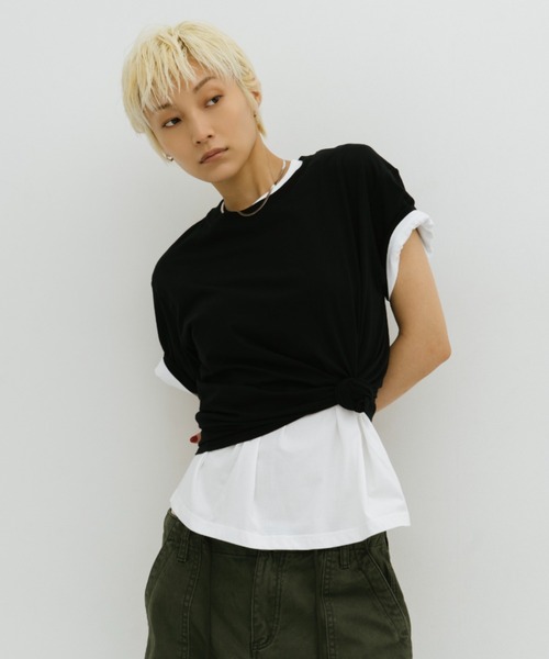HANNE(アン)の「ミニマルワイドバインダーTEE(Tシャツ/カットソー・レディース・ホワイト/ブラック・FREE)」の2枚目の写真