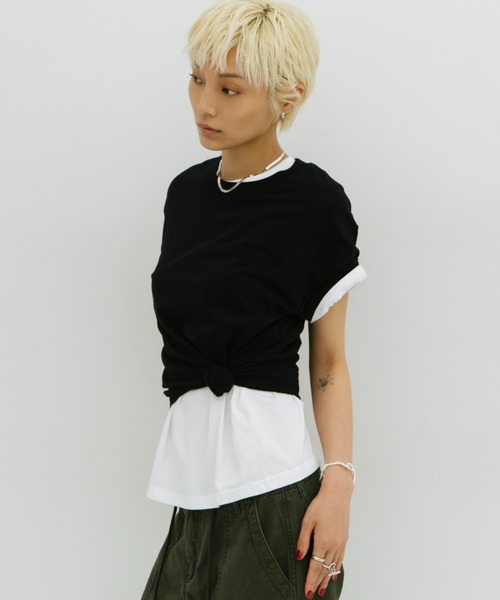 HANNE(アン)の「ミニマルワイドバインダーTEE(Tシャツ/カットソー・レディース・ホワイト/ブラック・FREE)」の3枚目の写真