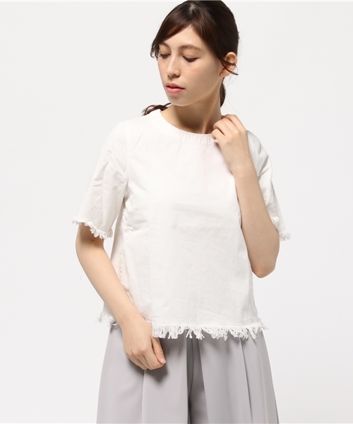 koe(コエ)の「フリンジデニムプルオーバー(シャツ/ブラウス・レディース・インディゴブルー/オフホワイト・SMALL/LARGE/MEDIUM)」の2枚目の写真