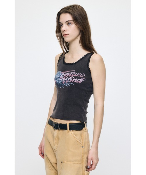MOUSSY(マウジー)の「LACE TRIM タンクトップ(タンクトップ・レディース・ライトブラック/ライトピンク/ブラウン・FREE)」の8枚目の写真