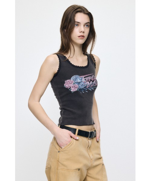 MOUSSY(マウジー)の「LACE TRIM タンクトップ(タンクトップ・レディース・ライトブラック/ライトピンク/ブラウン・FREE)」の9枚目の写真