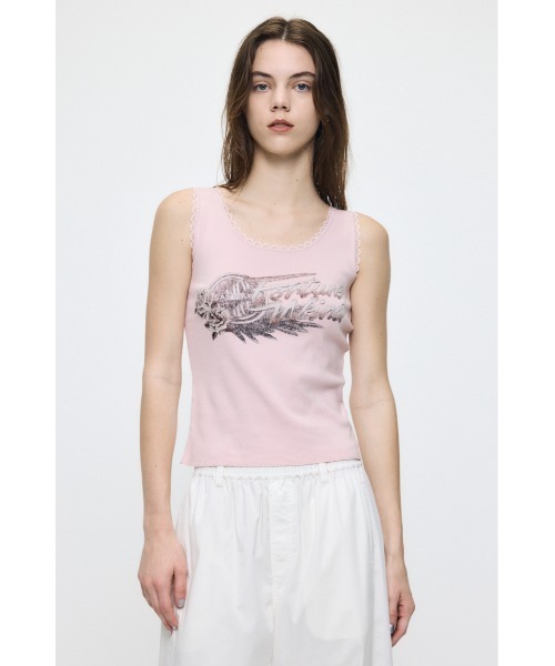 MOUSSY(マウジー)の「LACE TRIM タンクトップ(タンクトップ・レディース・ライトブラック/ライトピンク/ブラウン・FREE)」の11枚目の写真
