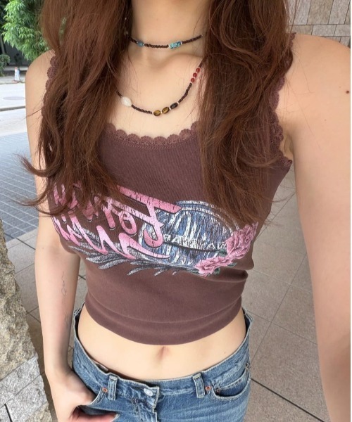 MOUSSY(マウジー)の「LACE TRIM タンクトップ(タンクトップ・レディース・ライトブラック/ライトピンク/ブラウン・FREE)」の19枚目の写真