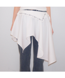 Stud unbalance Flare Skirt [Ivory]