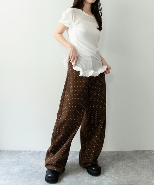 on:nue（オンニュ）の「【on:nue】[大好評大人ギャザーシリーズ 半袖登場！/ 着用動画あり！]パフスリーブギャザーフリルヘムトップス（Tシャツ/カットソー・レディース・ミント/ネイビー/ホワイト/ピンク・FREE）」の14枚目の写真
