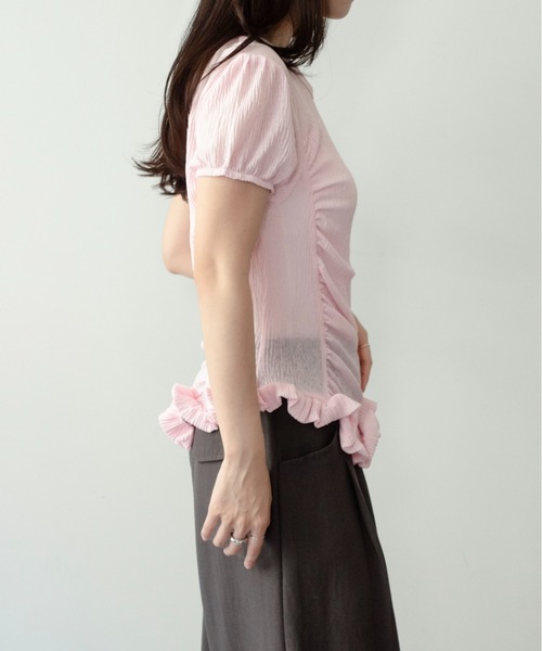 on:nue（オンニュ）の「【on:nue】[大好評大人ギャザーシリーズ 半袖登場！/ 着用動画あり！]パフスリーブギャザーフリルヘムトップス（Tシャツ/カットソー・レディース・ミント/ネイビー/ホワイト/ピンク・FREE）」の22枚目の写真