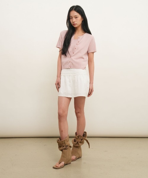 GENERAL IDEA(ジェネラルアイデア)の「【GENERAL IDEA】レースシャーリングミニスカート / LACE SHIRRING MINI SKIRT(スカート・レディース・ブラック/ホワイト・M/L/S)」の6枚目の写真
