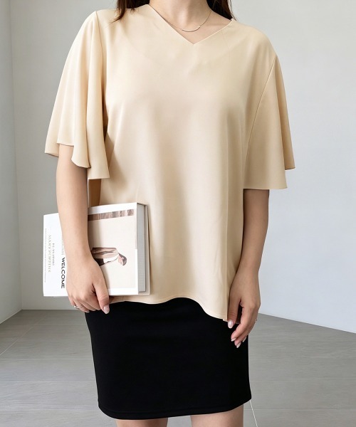 Miniministore(ミニミニストア)の「Vネックシフォンブラウス フレアスリーブ(シャツ/ブラウス・レディース・ベージュ/ホワイト・L/M)」の22枚目の写真