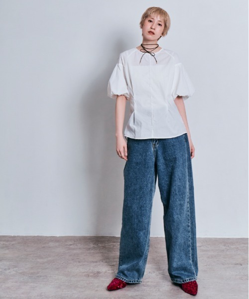 W:Huku（フーク）の「撥水 パフスリーブ シャーリング ラッシュガード（シャツ/ブラウス・レディース・チャコール/オフホワイト/ブラック・L/M）」の22枚目の写真